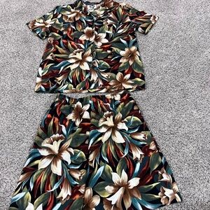 Vintage Hilo Hattie 100% Cotton Shorts Shirt Floral Print Black Set Size Small